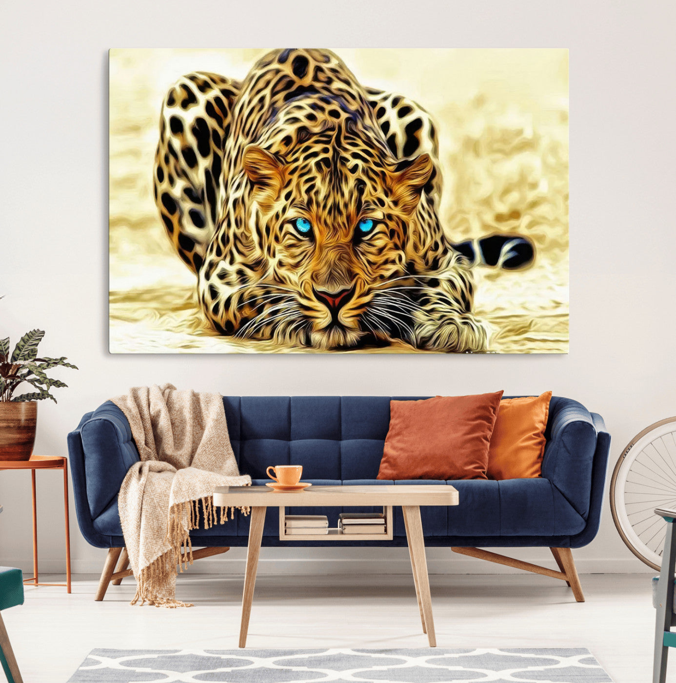 -Blue-Eyed Leopard Canvas Wall Art - Framed Animal Print Ready to Hang - Fierce and Bold Decor for