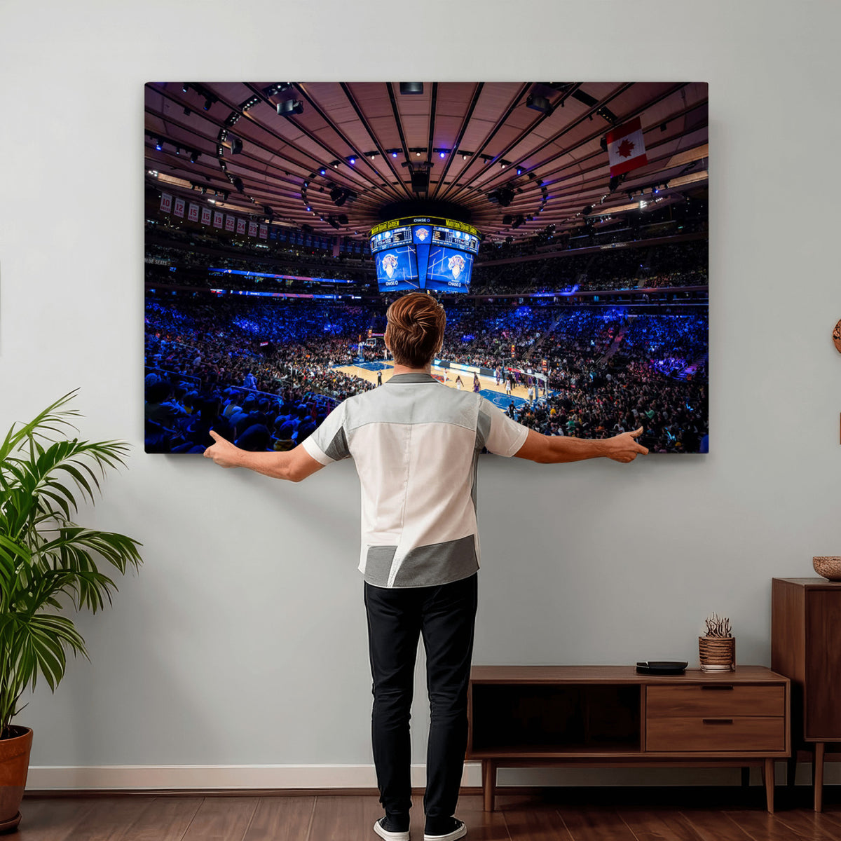 20491-MGV-CV-36X24 - Madison Square Garden Basketball Print Canvas, Basketball Game Triple Canvas Wall Art