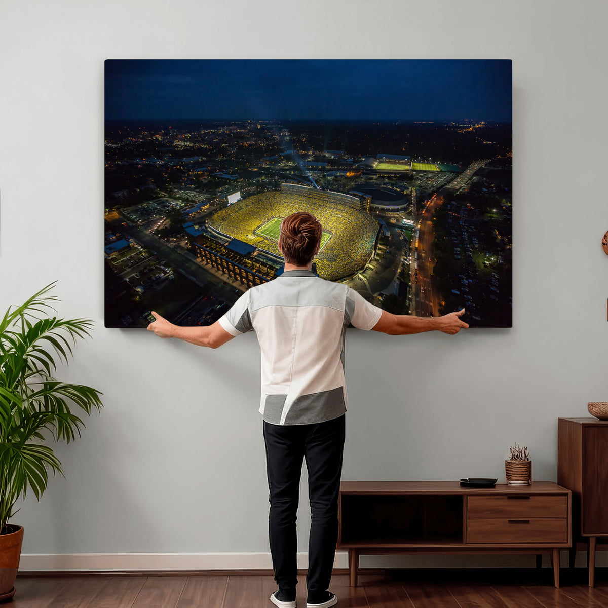 52519-MGV-CV-36X24 - Michigan Wolverines Football Team Print, Michigan Stadium Wall Art Canvas Print