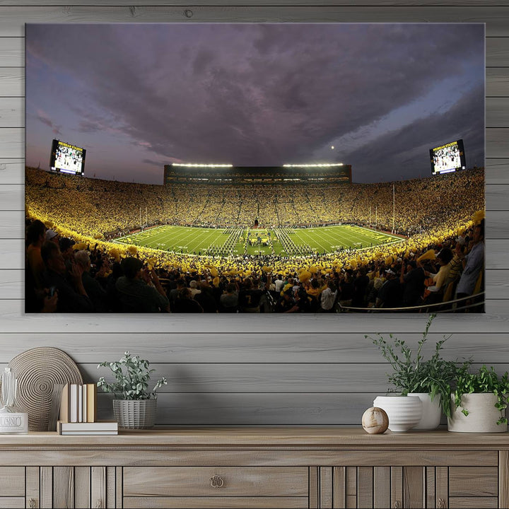 Michigan Stadium Wall Art Canvas Print of a night game by the Wolverines.