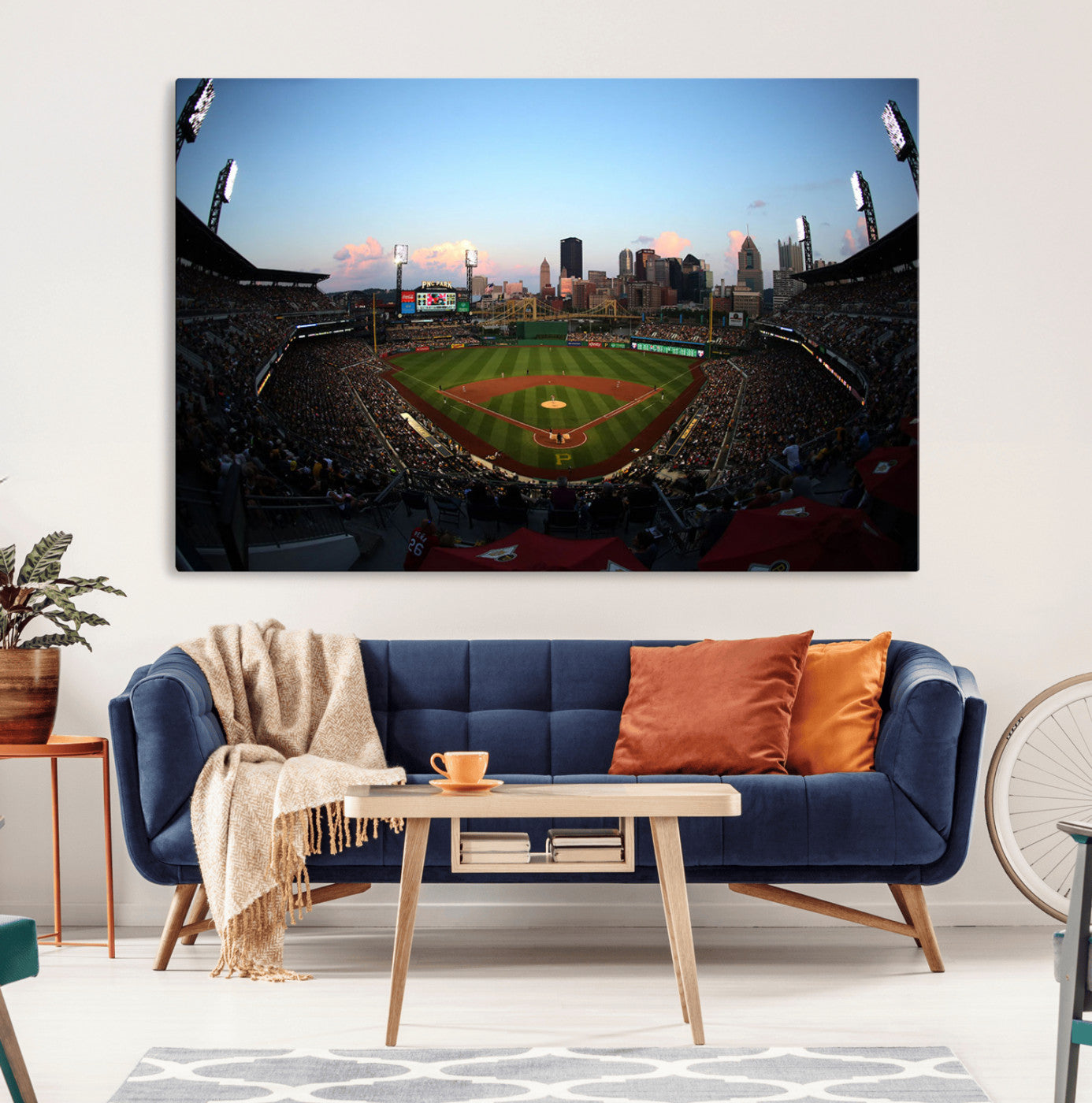 MGV-CV-36X24 - PNC Park Evening Game Triple Canvas Wall Art - Pittsburgh Pirates MLB Match - PNC Park Stadium Wall Art Canvas Print