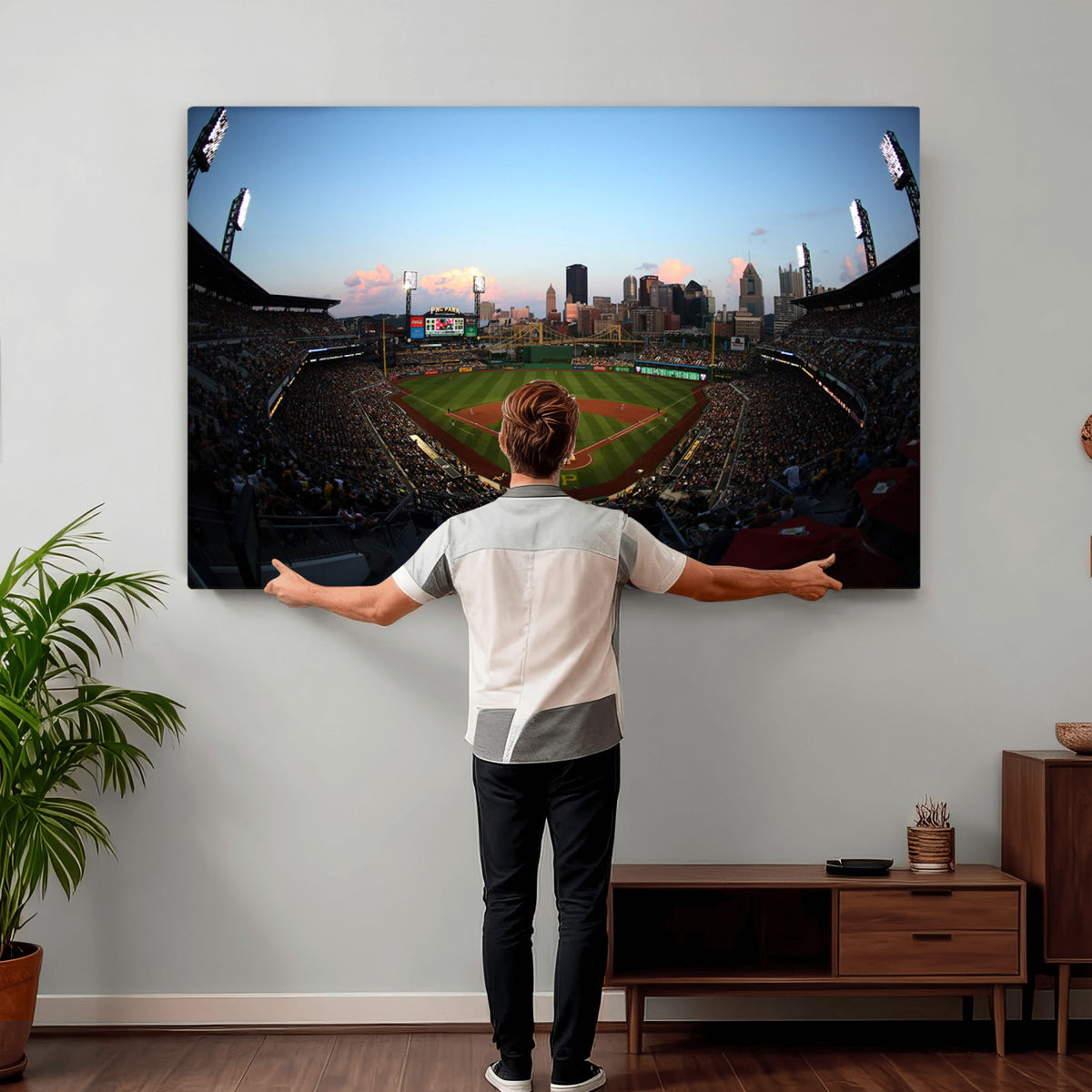 67670-MGV-CV-36X24 - PNC Park Evening Game Triple Canvas Wall Art | Pittsburgh Pirates MLB Stadium