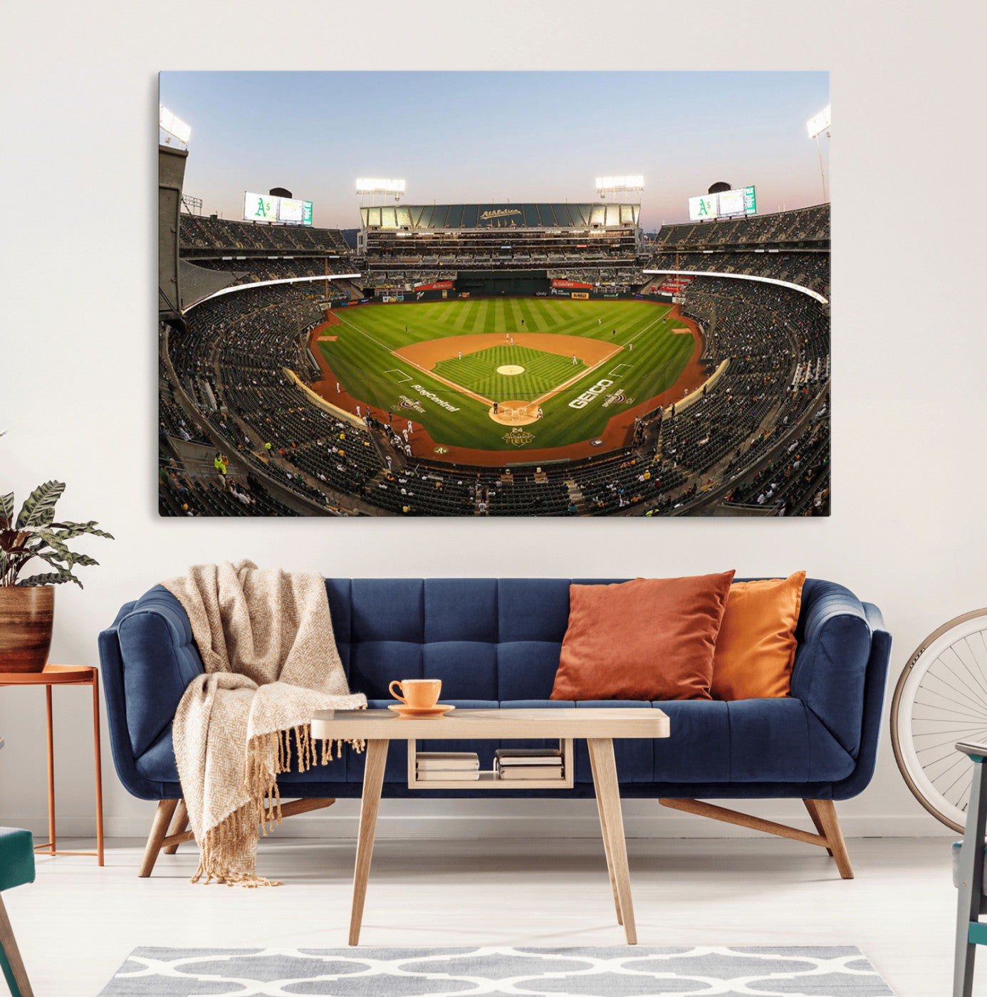 45272-MGV-CV-36X24-Oakland Athletics Baseball Team Print - RingCentral Coliseum Stadium Wall Art Canvas Print