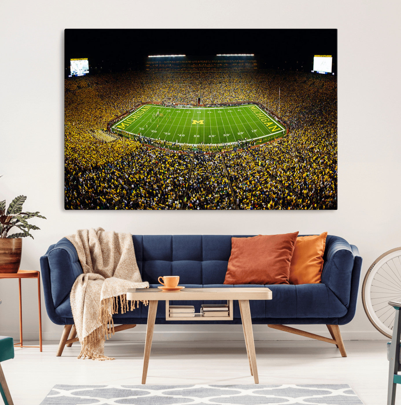 26166-MGV-CV-36X24-Stadium in Michigan Wall Art Canvas Print, Framed American Football Stadium Art Picture Print, Football Stadium Field Perfect Sports Room Decor Artwork