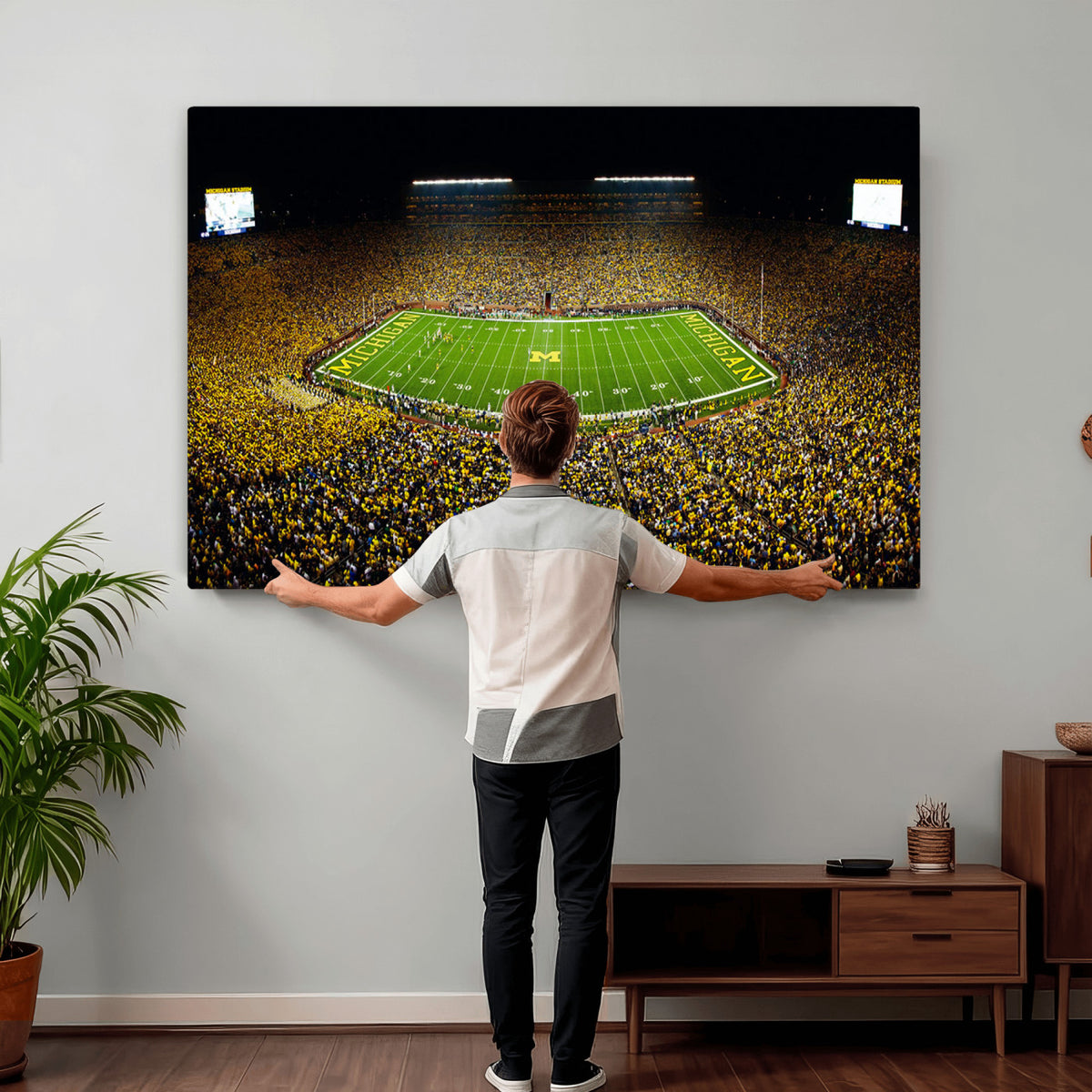 26166-MGV-CV-36X24 - Stadium in Michigan Wall Art Canvas Print, Framed American Football Stadium Art