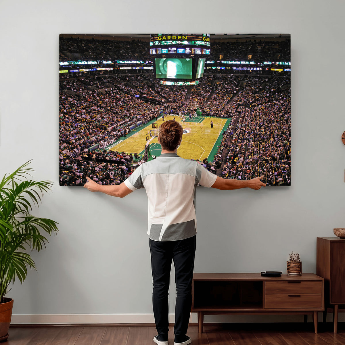 21705-MGV-CV-36X24 - TD Garden Basketball Canvas Wall Art | Boston Celtics Live Action