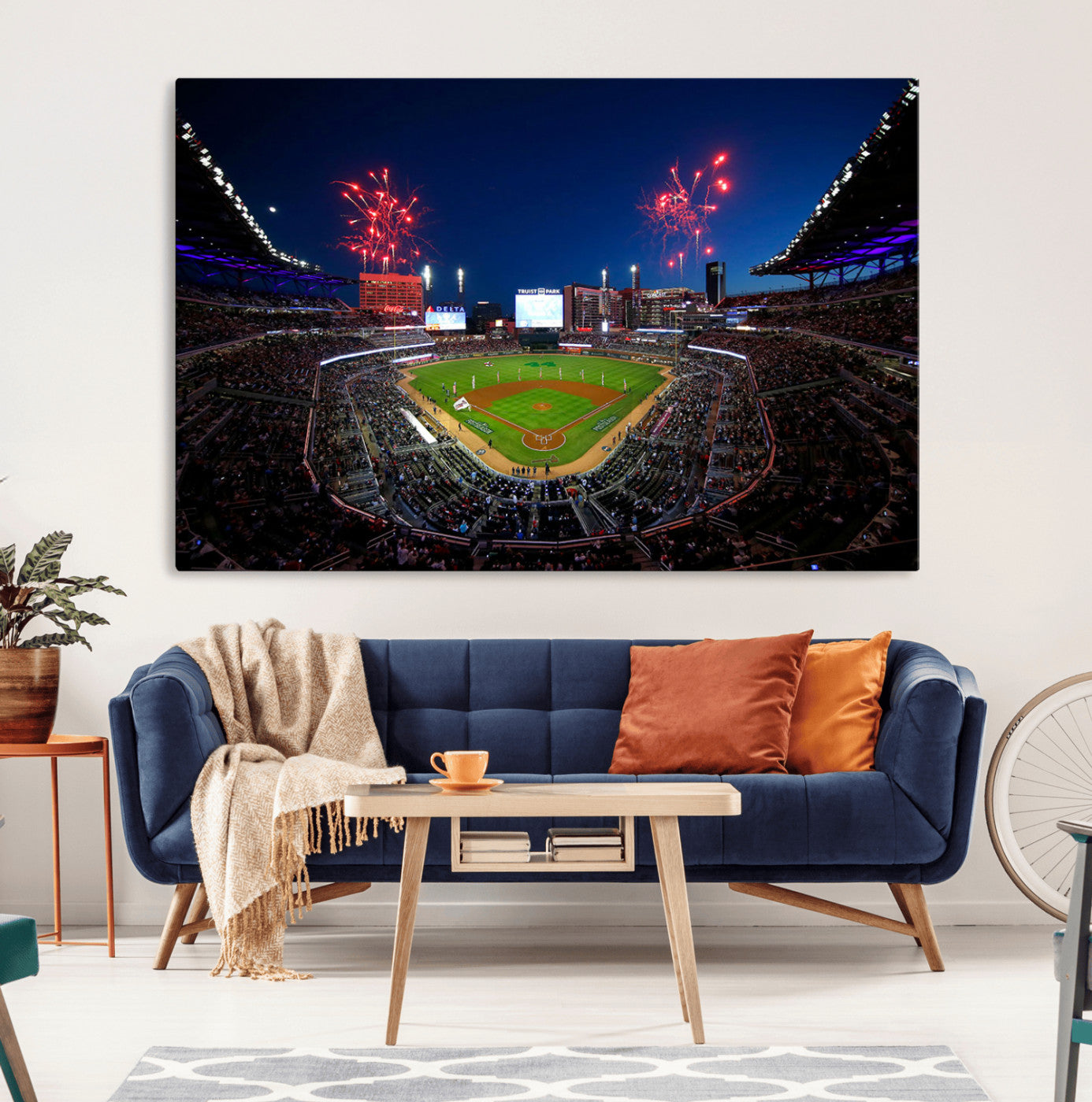 50582-MGV-CV-36X24-Truist Park Atlanta Braves Baseball Stadium Wall Art Print | Large 3-Panel Canvas Print for Sports