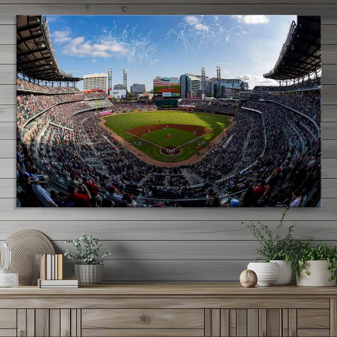 Truist Park Stadium Triple Canvas: Atlanta Braves Game Day Sky—Perfect Decor!.