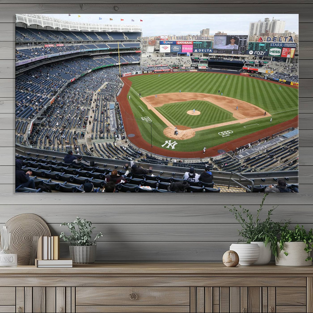 Aerial view of Yankee Stadium filled with fans, showcased on a New York Yankees Stadium Wall Art Canvas Print.