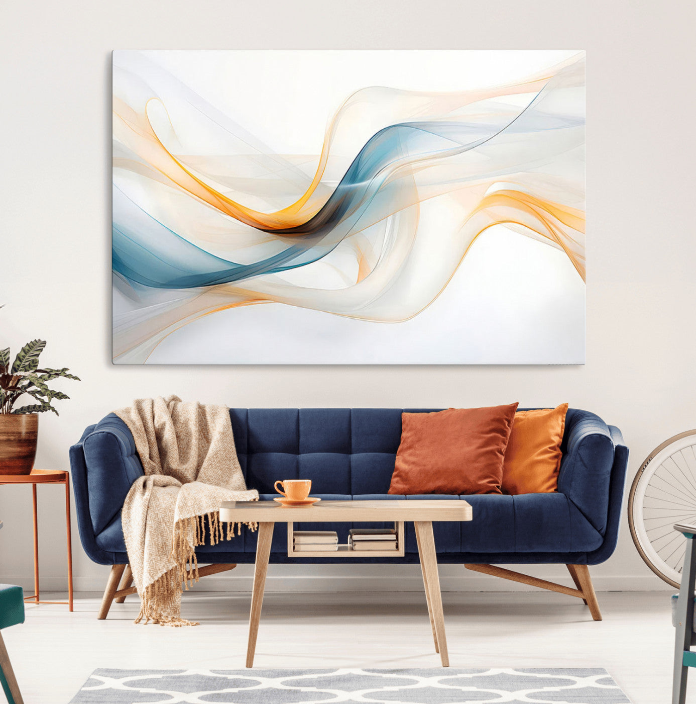 MGV-CV-36X24 - Decorative Turquoise Abstract Wave Wall Art Canvas Print