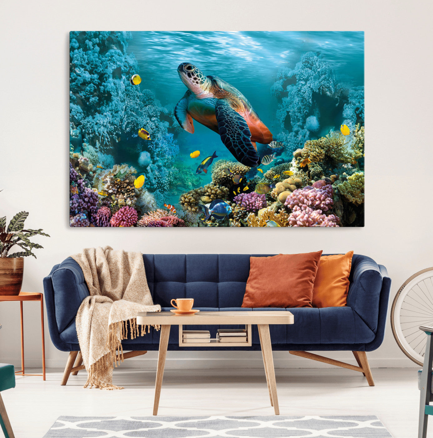 38661-MGV-CV-36X24-Sea Turtle and Coral Reef Triptych Wall Art – Vibrant Underwater Scene Canvas Set for Ocean Lovers