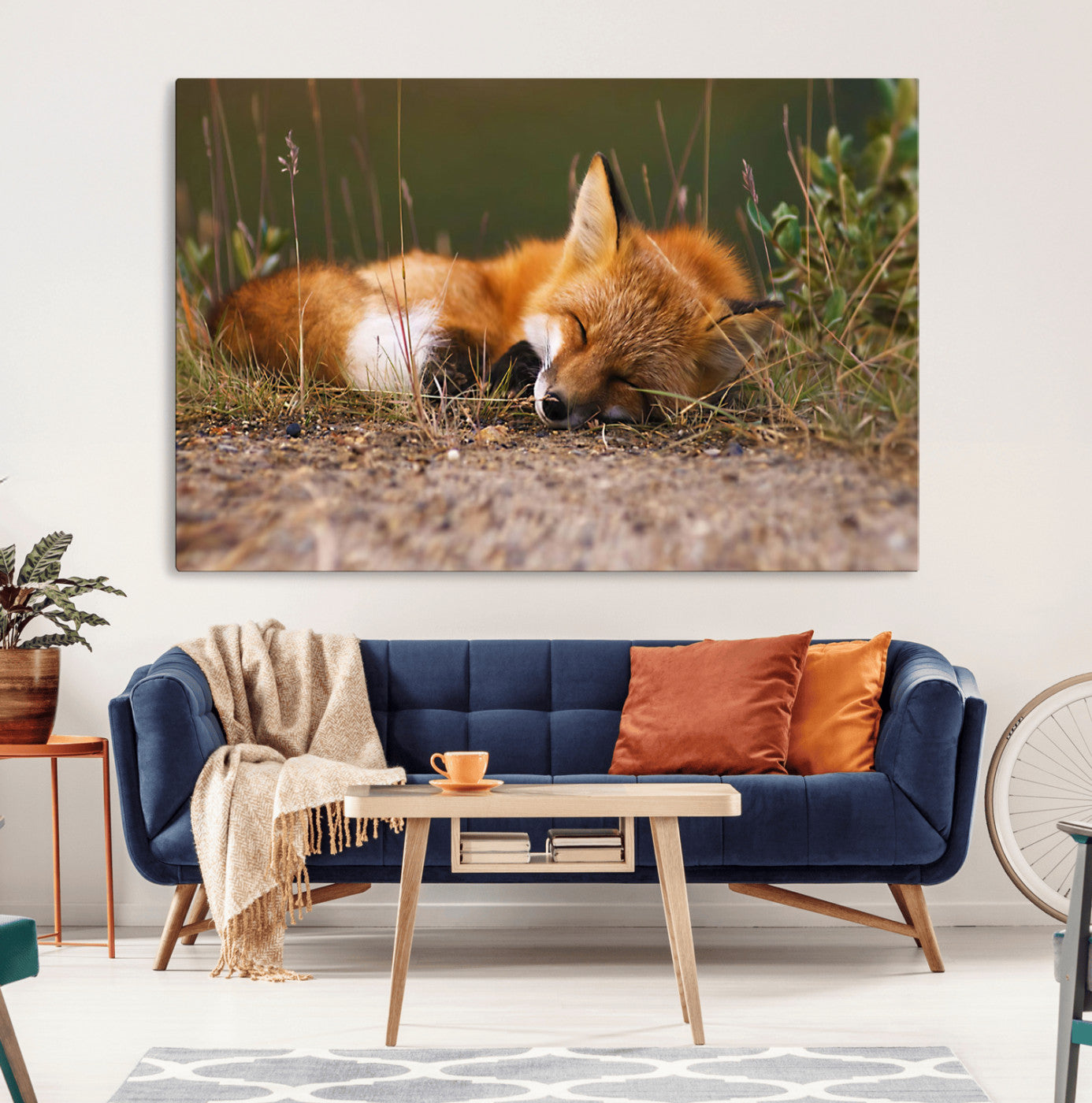 25085-MGV-CV-36X24-Sleeping Fox Wall Art Canvas Print, Farmhouse Wall Decor and Animal Wall Art Print