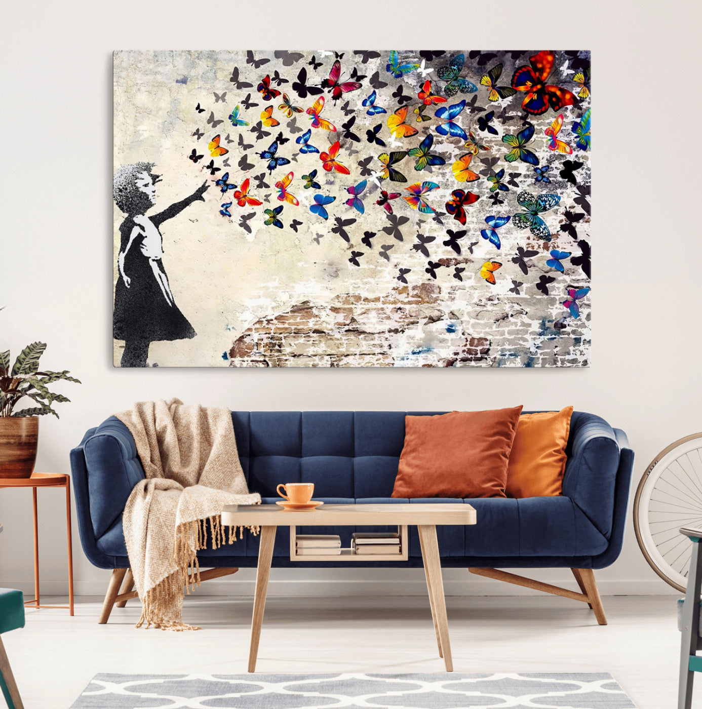MGV-CV-36X24 - Banksy Graffiti Wall Art Canvas Print: Girl Releasing Vibrant Butterflies – Ready to Hang