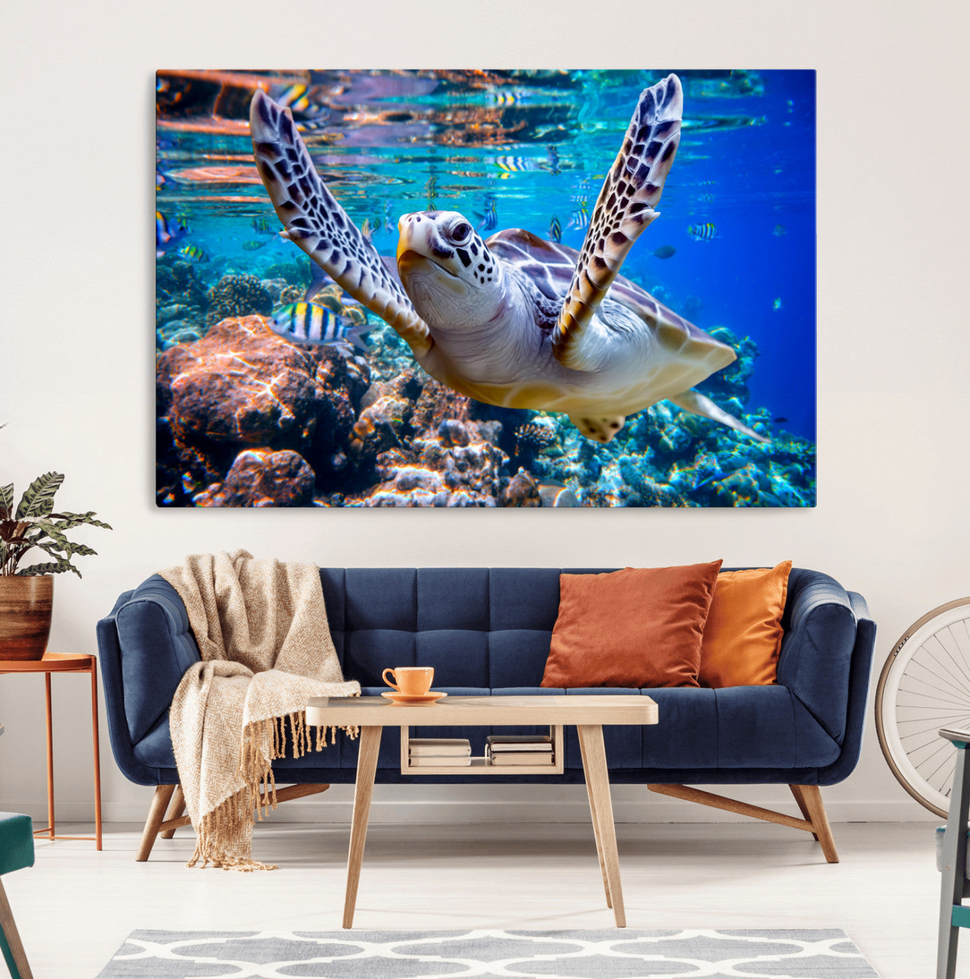 12683-MGV-CV-36X24-Underwater Sea Turtle Wall Art Canvas Print – Vibrant Ocean Coral Reef Décor, Ready to Hang