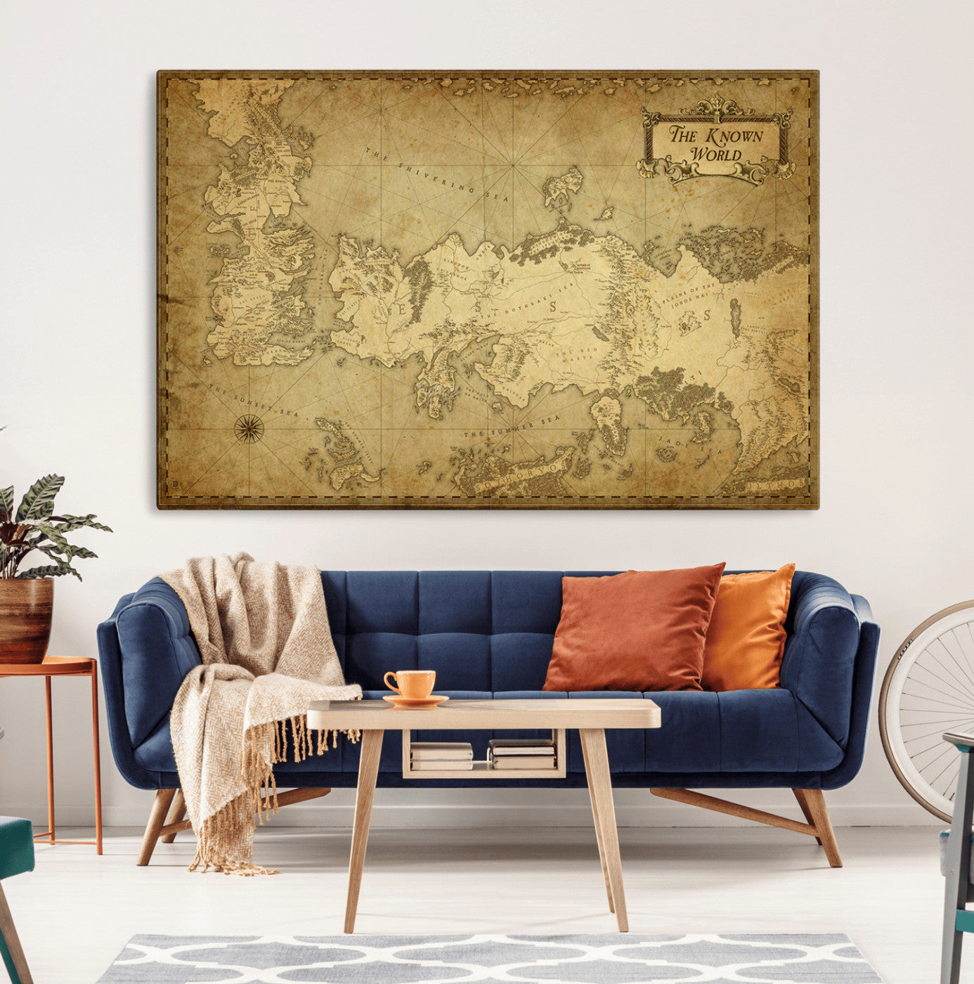 MGV-CV-36X24 - Vintage Game of Thrones Map Wall Art | Westeros and Essos Antique Style Print | The Known World in