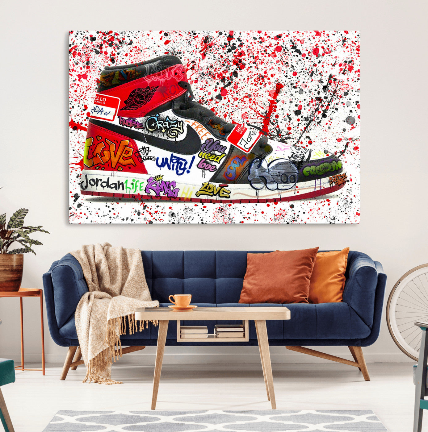 MGV-CV-36X24 - Jordan Shoes Graffiti Wall Art Canvas Print- Jordan Graffiti Canvas Wall Art - Framed Perfect for