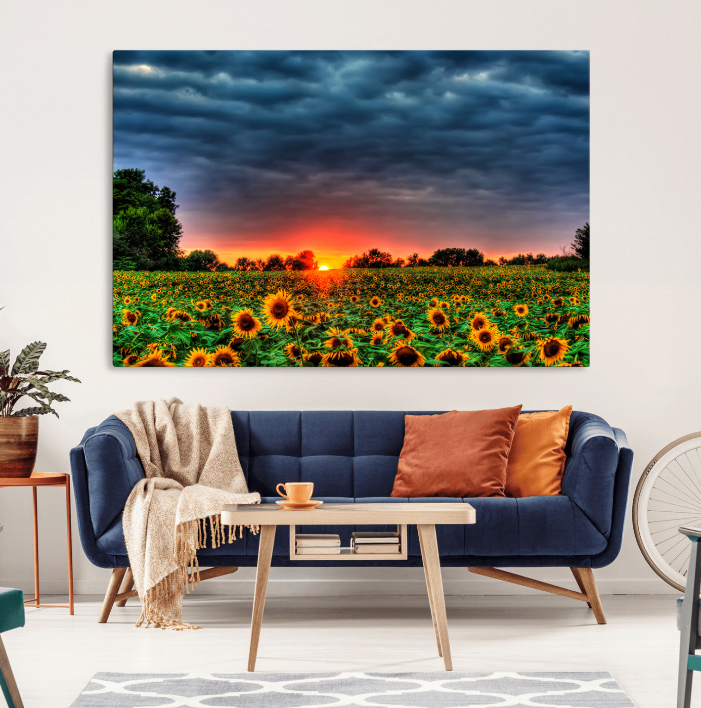 45045-MGV-CV-36X24-Golden Sunflower Field at Sunset – Breathtaking Sky and Vibrant Flowers, Ready to Hang Wall Art