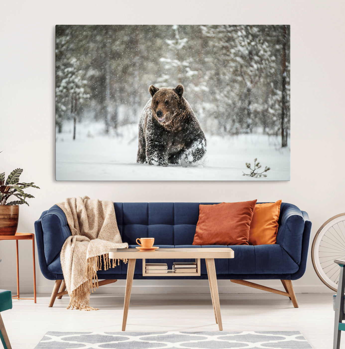 43350-MGV-CV-36X24-Grizzly Bear Wall Art – Framed Snowy Forest Canvas Artwork, Powerful Wilderness Design, Rustic Nature Decor for Home, Office
