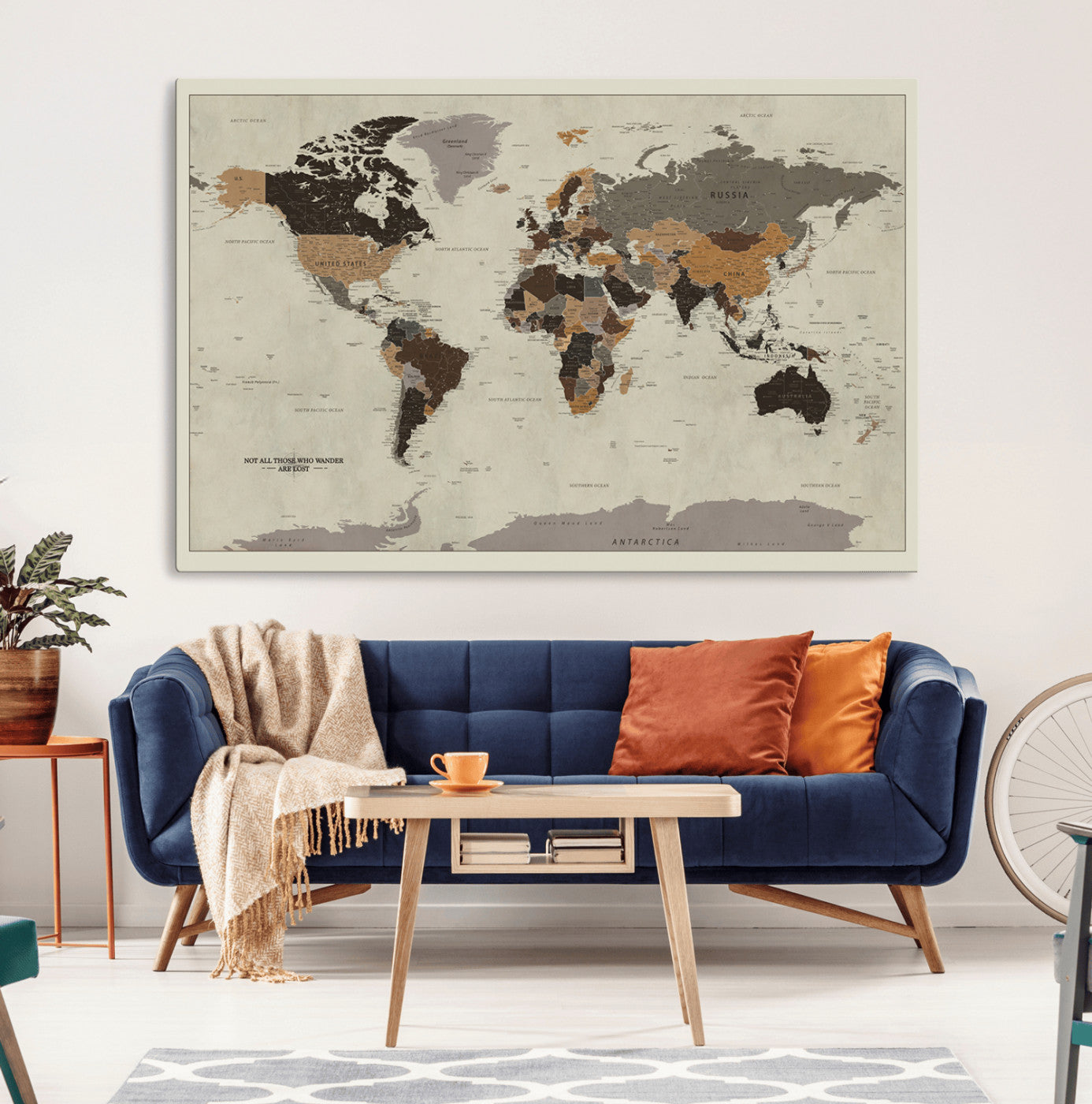 72209-MGV-CV-36X24-Push Pin World Map Canvas Print – Travel Tracker Wall Art for Couples, Perfect Anniversary Gift for Home or Office Decor