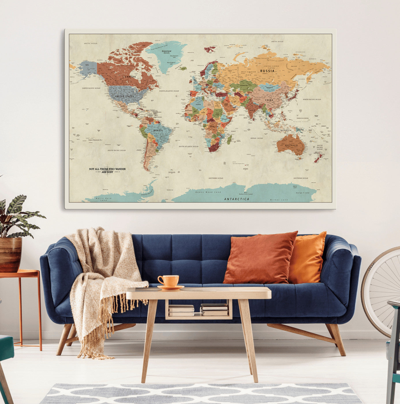 MGV-CV-36X24 - Push Pin World Map Canvas Print – Framed Wall Art for Couples to Track Their Travels – Anniversary