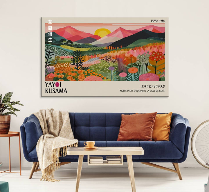 The Yayoi Kusama Landscape Canvas Print adorns the wall.