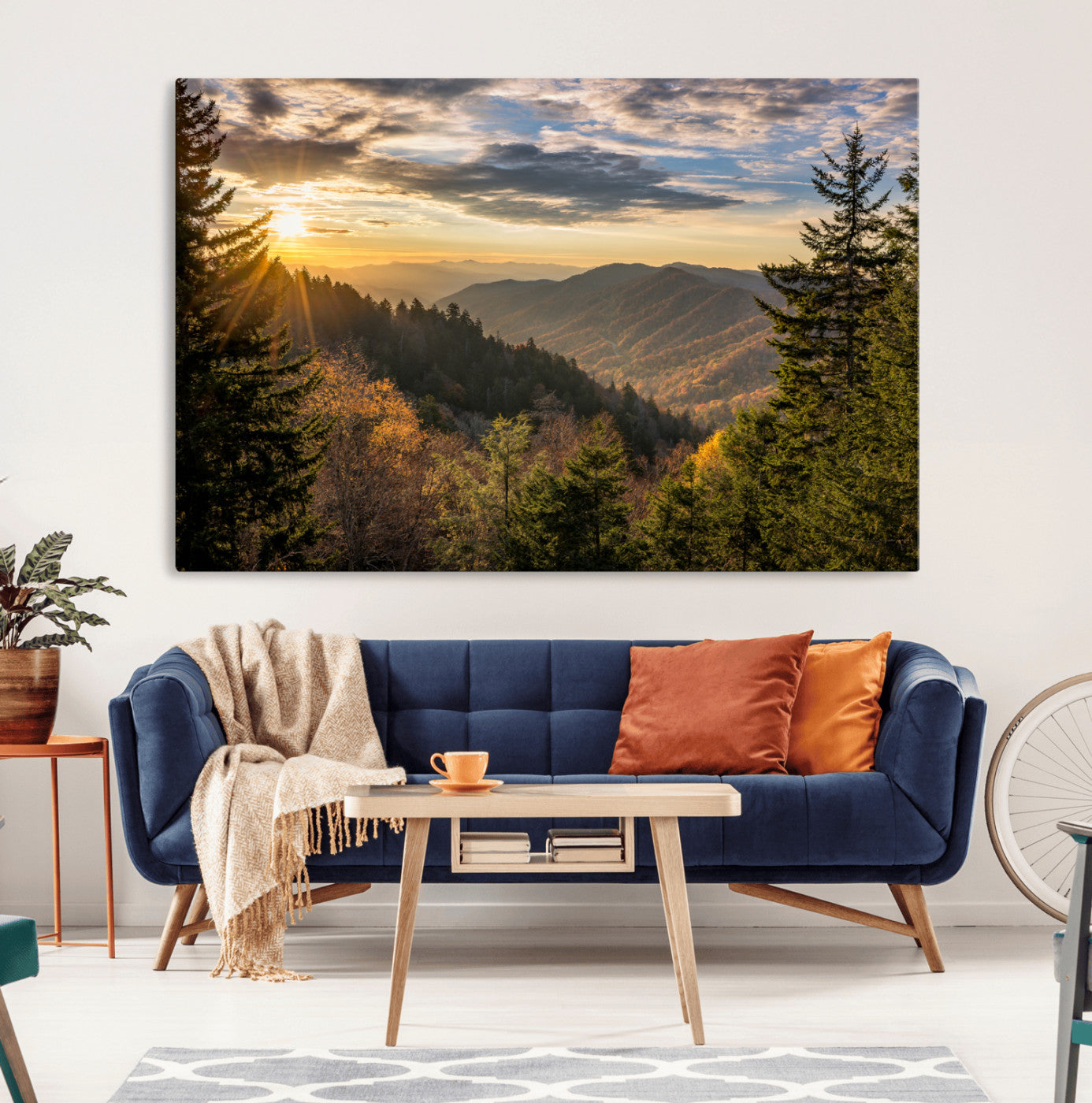MGV-CV-36X24 - Sunrise Over the Smoky Mountains Canvas Wall Art – Breathtaking Scenic Landscape Photography in a
