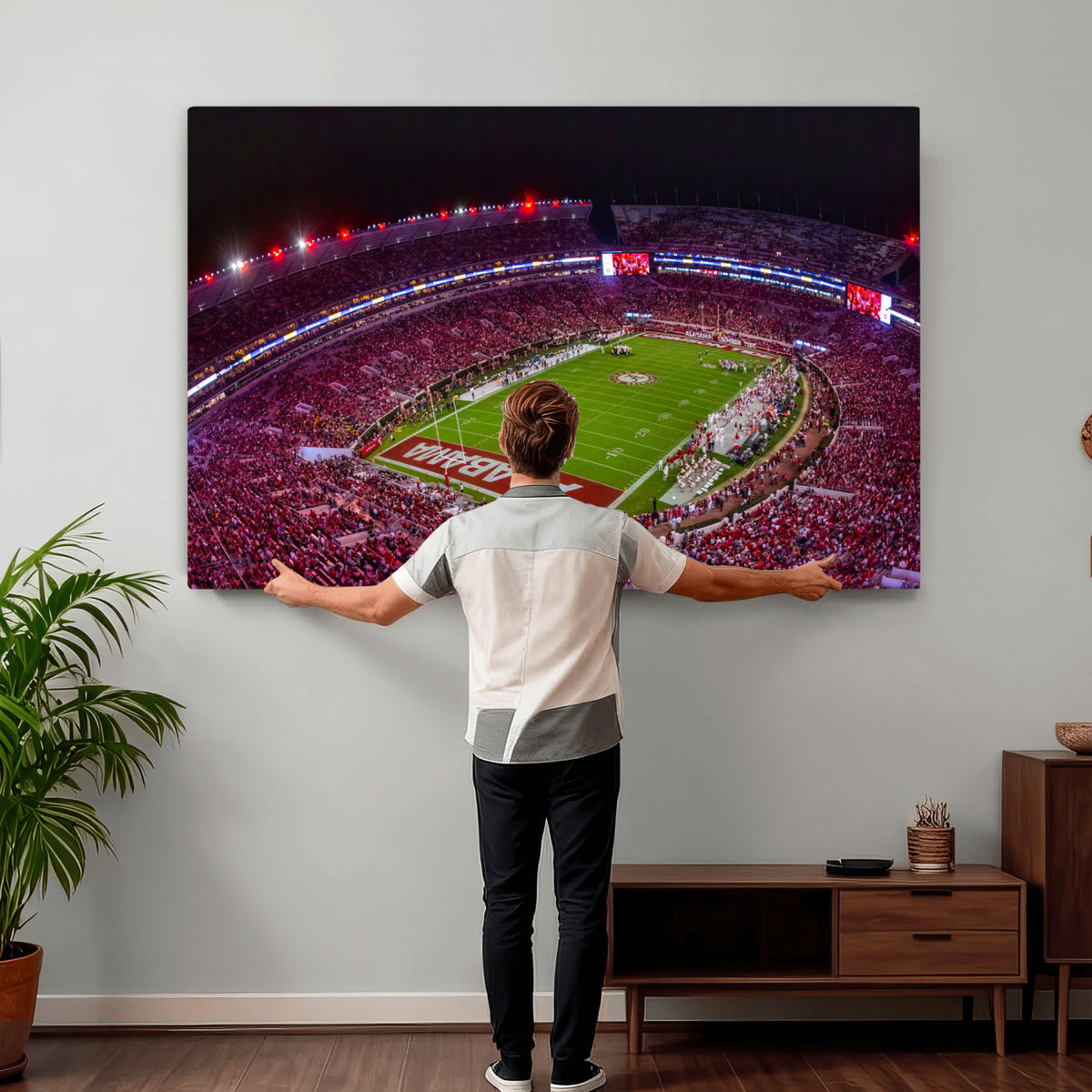 11343-MGV-CV-36X24 - Bryant-Denny Stadium Night Game Triple Canvas Wall Art | Alabama Crimson Tide Football