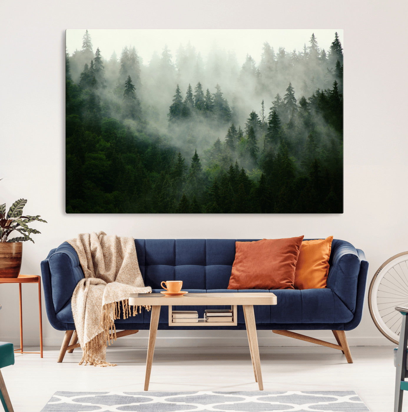 MGV-CV-36X24 - Misty Forest Mountain Wall Art Canvas  | Large 3-Panel Foggy Landscape Canvas Print | Nature Misty