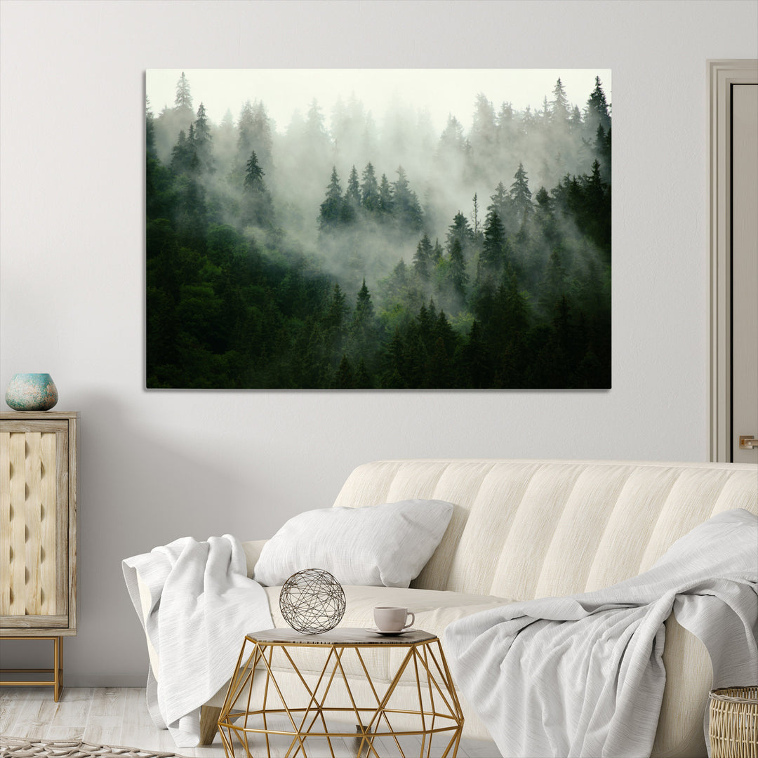 Misty Forest Wall Art Canvas Print - Foggy Forest Landscape Canvas Wall Art – Serene Triptych Nature Print – Woodland Landscape Decor