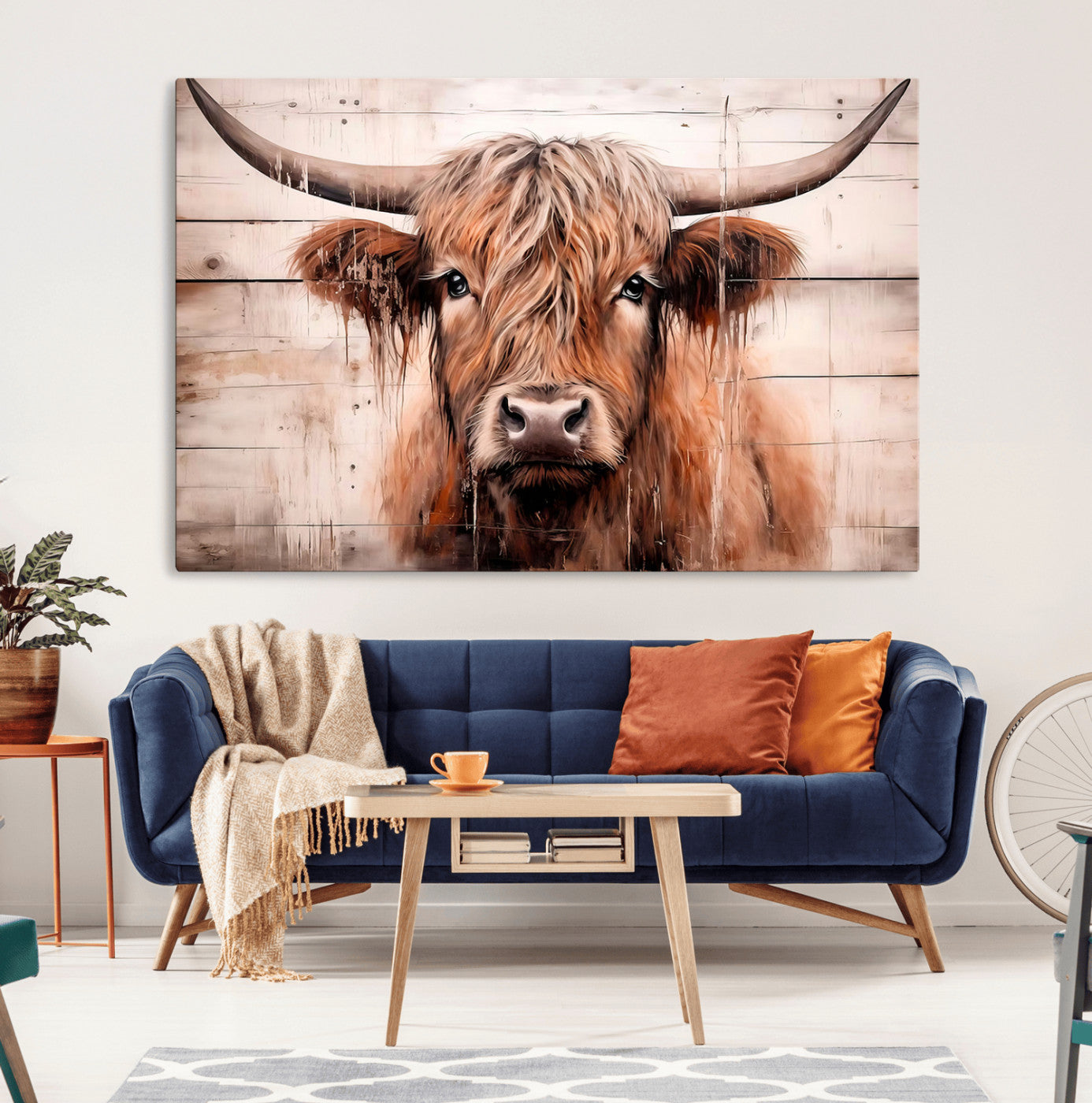 MGV-CV-36X24 - Vintage Scottish Highland Cow Cattle Art Print Farmhouse Wall Art Canvas Print