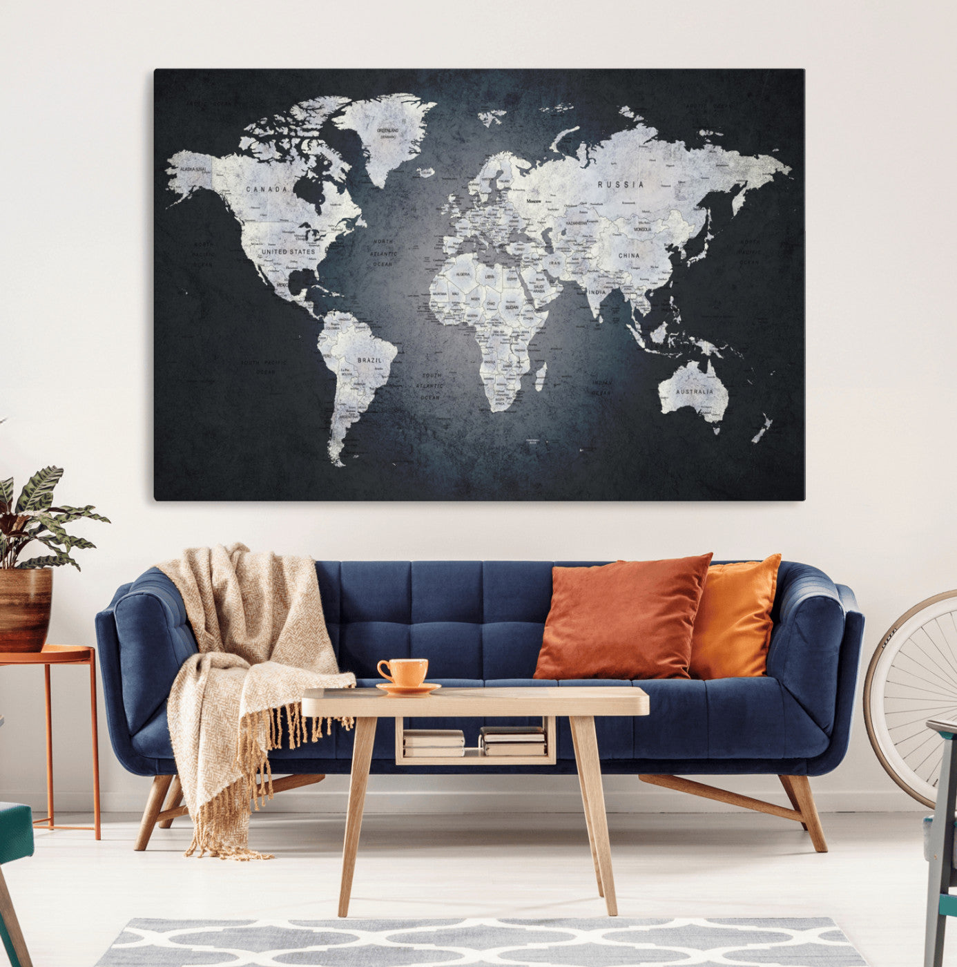 19124-MGV-CV-36X24-Push Pin World Map Canvas Print – Travel Tracker Wall Art for Couples, Perfect Anniversary Gift for Home or Office Decor