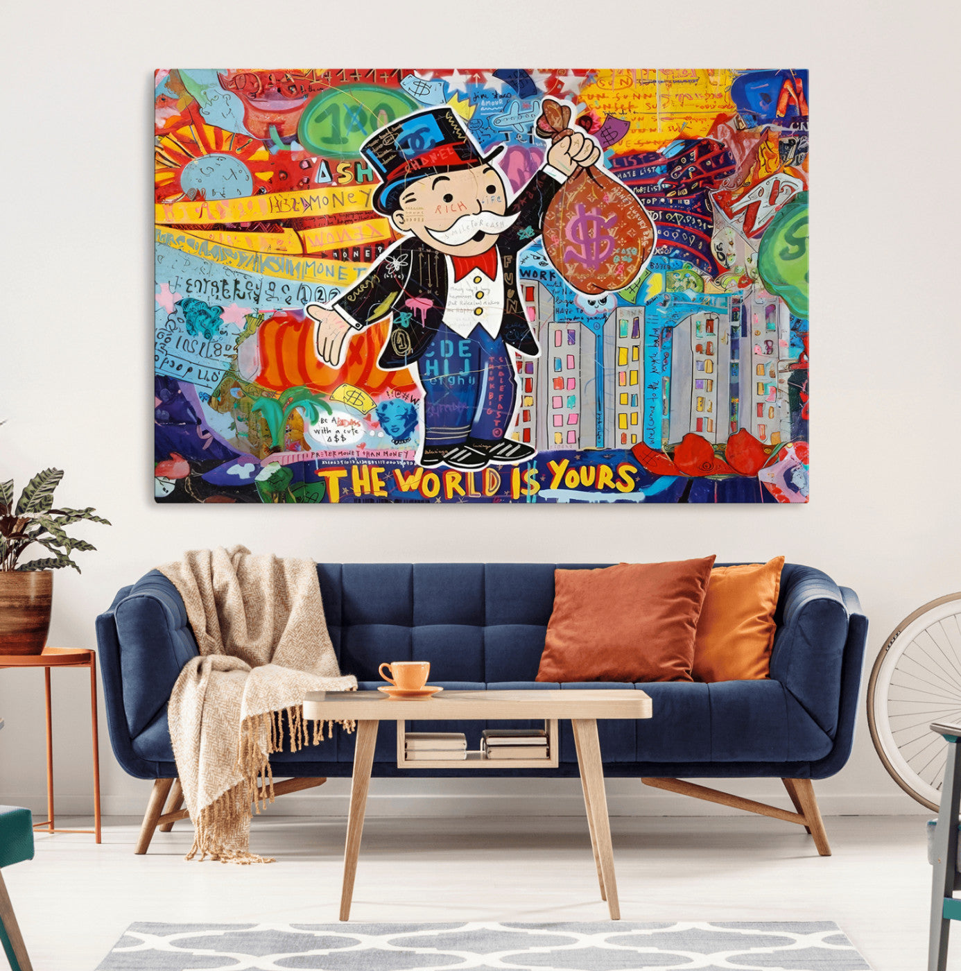96320-MGV-CV-36X24-Pop Art Monopoly Man Canvas Wall Art Print - Bold and Colorful Street Art-Inspired Decor for Living