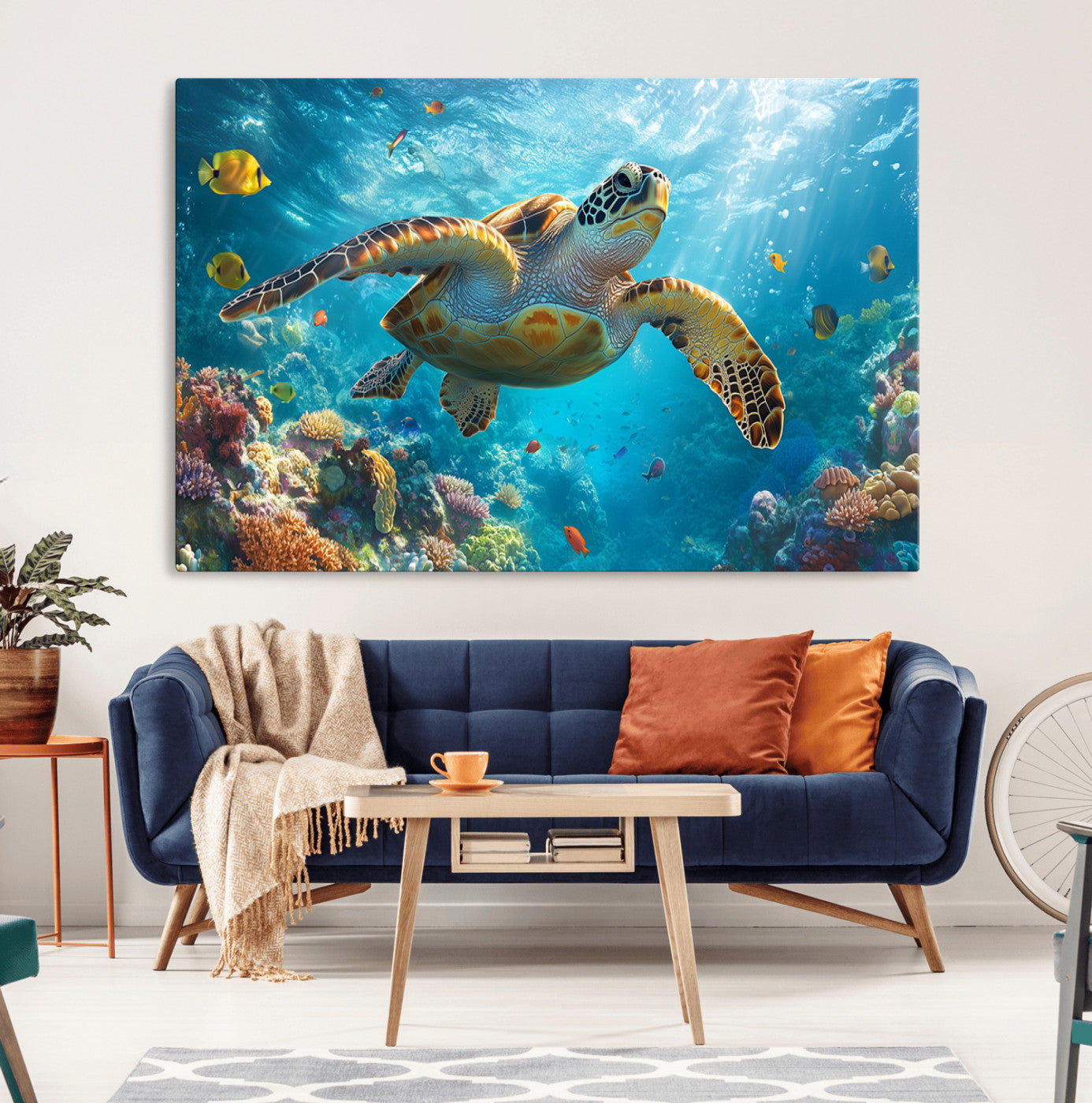 MGV-CV-36X24 - Sea Turtle Underwater Canvas Wall Art Print - Vibrant Ocean Wildlife Decor, Marine Wall Art
