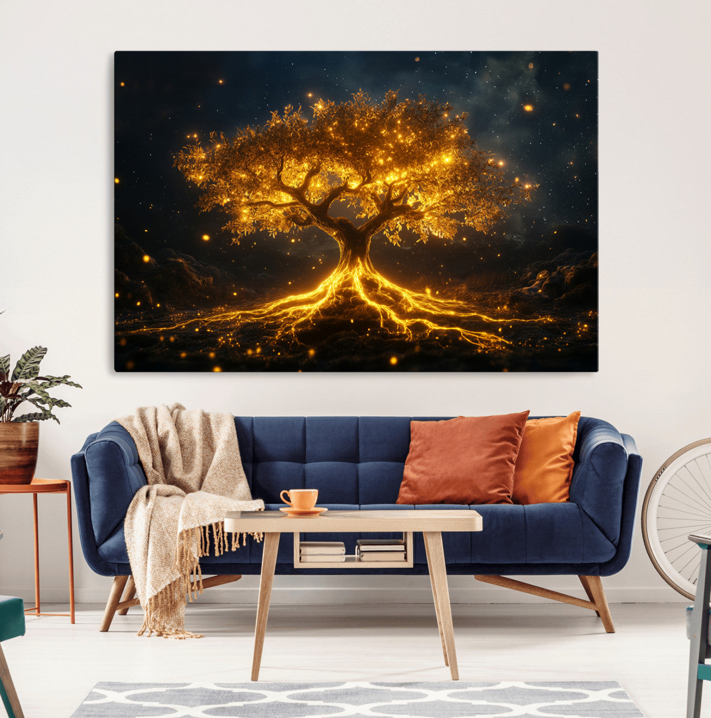MGV-CV-36X24 - Golden Tree of Life Canvas Wall Art Print - Majestic Glowing Tree Design for Living Room, Office, or