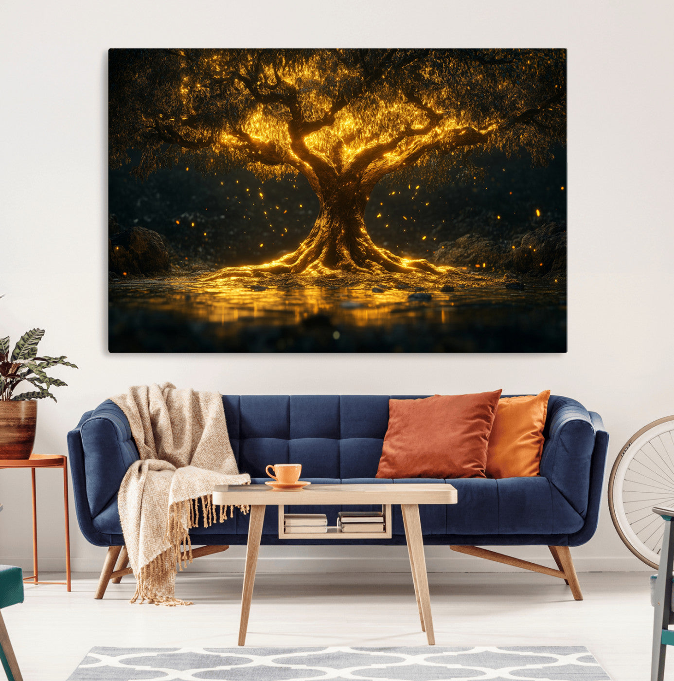 -Golden Tree of Life Canvas Wall Art Print - Majestic Glowing Tree Wall Art Print