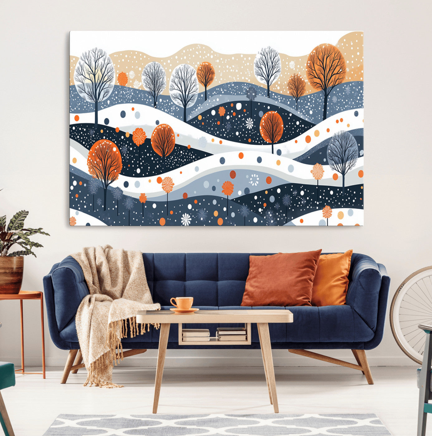 22651-MGV-CV-36X24-Abstract Winter Landscape Canvas Wall Art Print - Large Colorful Nature Wall Decor
