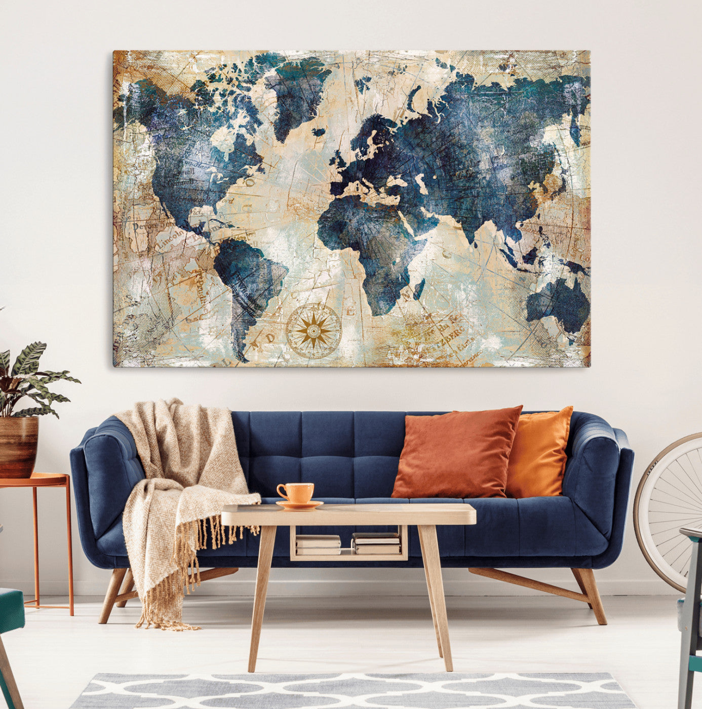 84561-MGV-CV-36X24-Push Pin World Map Canvas Print – Framed Wall Art for Couples, Travel Tracker Map, Anniversary Gift for Home Decor