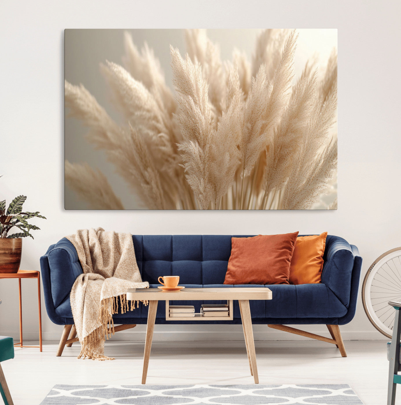 MGV-CV-36X24 - Pampas Grass Canvas Wall Art - Elegant Neutral Decor for Living Room, Boho Minimalist Artwork, Ready