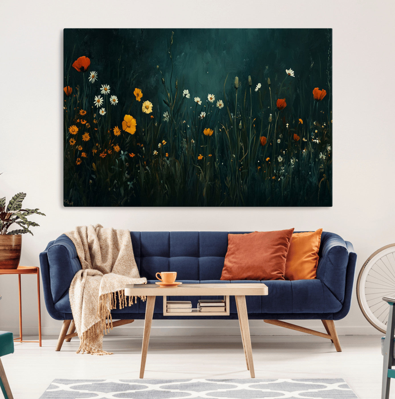 MGV-CV-36X24 - Framed Wildflower Field Wall Art, Framed Vintage Botanical Landscape Sign, Floral Decor, Modern