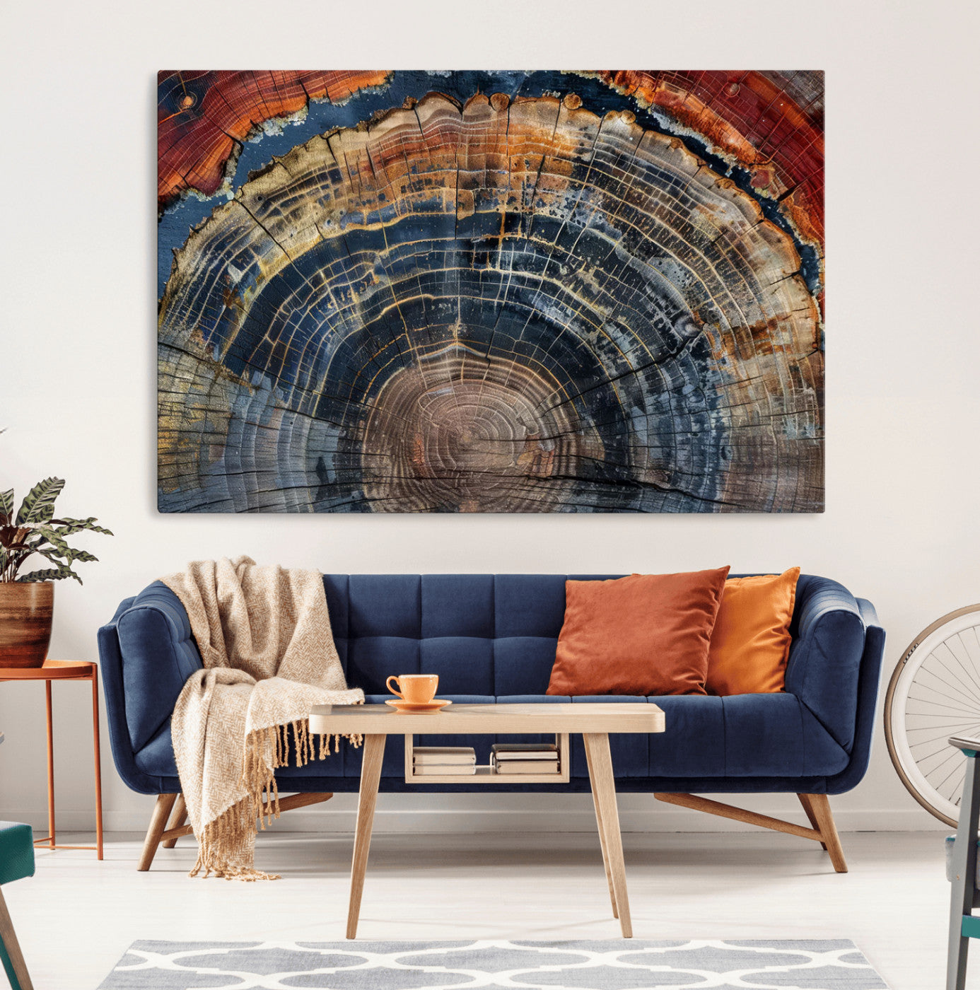 63519-MGV-CV-36X24-Abstract Tree Ring Wall Art, Colorful Framed Tree Ring Wall Decor, Minimalist Home Canvas Art,