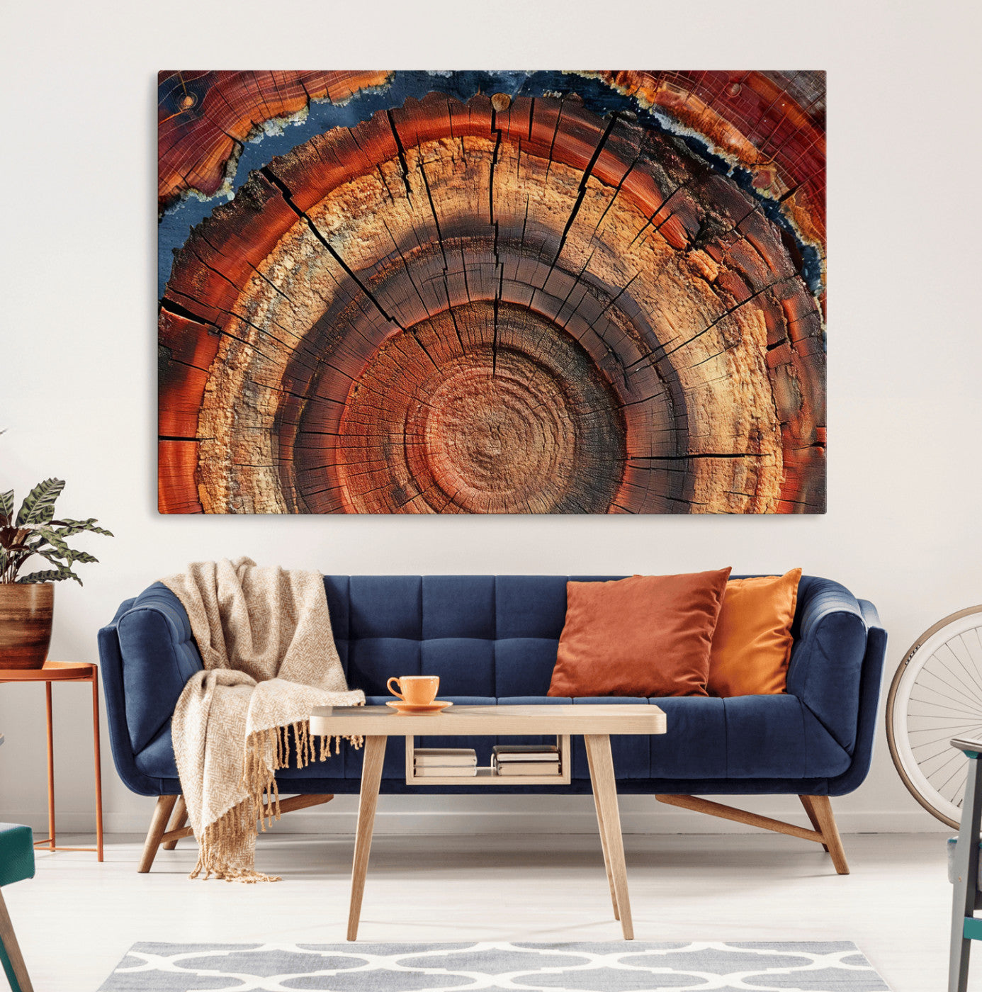 MGV-CV-36X24 - Abstract Tree Ring Art, Colorful Tree Ring Wall Decor, Minimalist Home Canvas Art, Modern Farmhouse