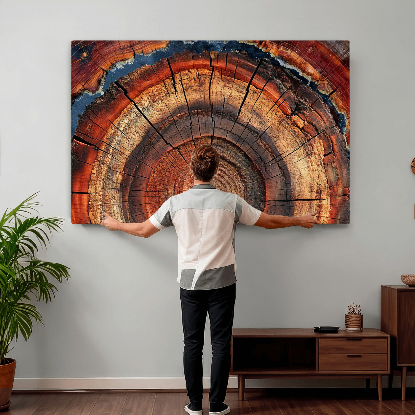 28555-MGV-CV-36X24 - Abstract Tree Ring Art Wall Art Canvas Print for Modern Farmhouse Decor, Colorful Tree Ring Wall Decor, Minimalist Home Canvas Art