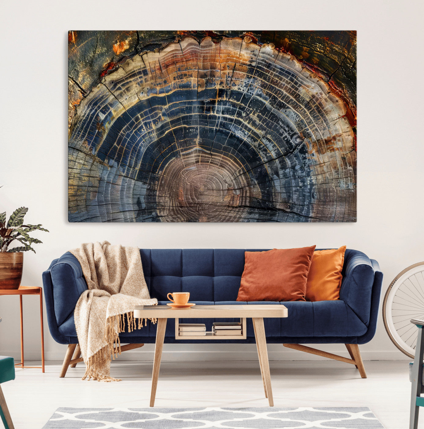 MGV-CV-36X24 - Framed Tree Ring Wall Art - Abstract Colorful Tree Ring Wall Decor, Minimalist Home Canvas Art,