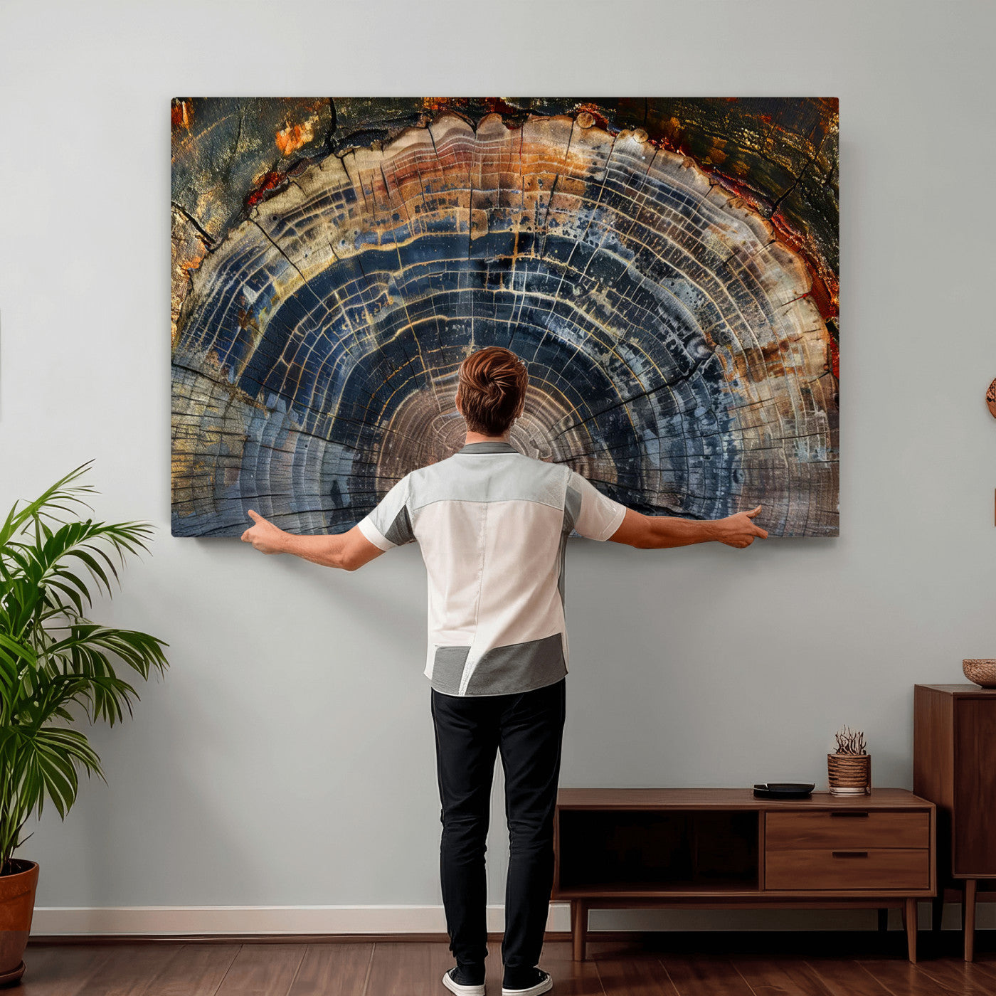 16193-MGV-CV-36X24 - Framed Wood Tree Ring Wall Art - Abstract Colorful Wood Ring Wall Decor for Minimalist Home Decor