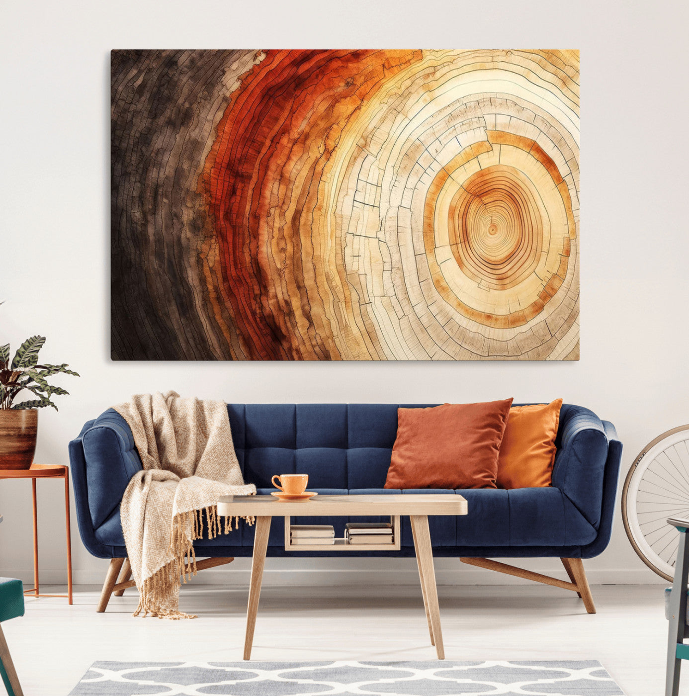 MGV-CV-36X24 - Tree Ring Print on Canvas Wall Art, Tree Stump Print, Wood Wall Art Living Room, Abstract Natural