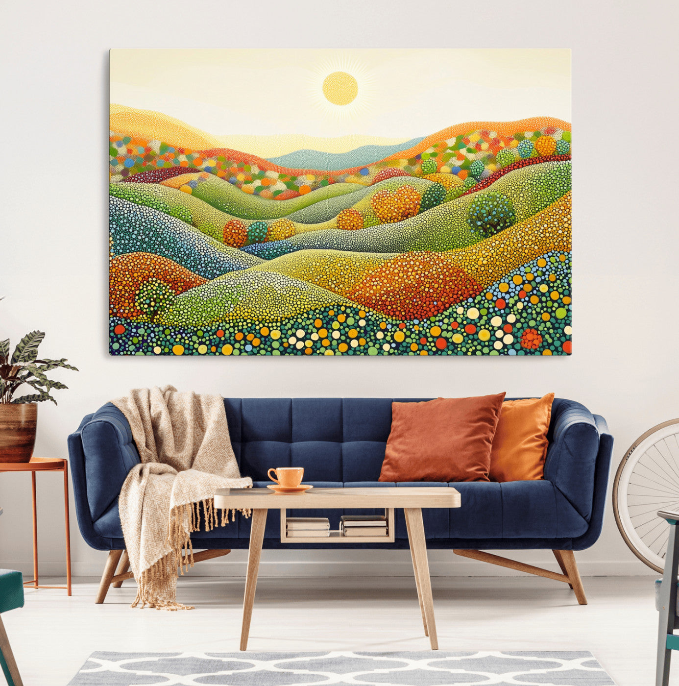 MGV-CV-36X24 - YAYOI KUSAMA Wall Art - Colorful Dot Art Landscape Canvas, Framed Japanese Dot Art