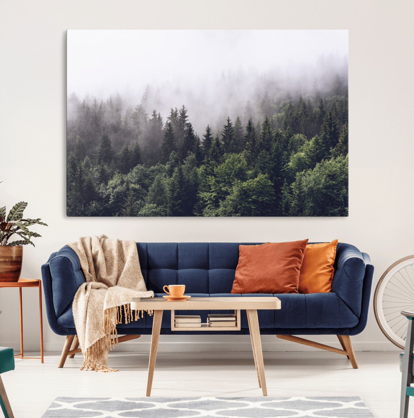 MGV-CV-36X24 - Misty Forest Wall Art | Foggy Forest Canvas Print | Large Nature-Inspired Misty Tree Landscape for