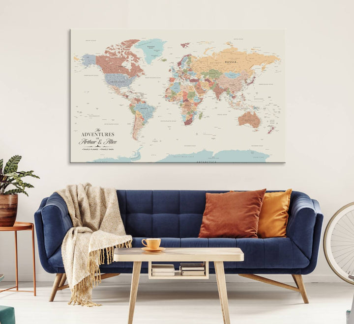 Custom World Map Wall Art Canvas Print - Personalized World Map Wall Art, Customize Wall Art Map Print