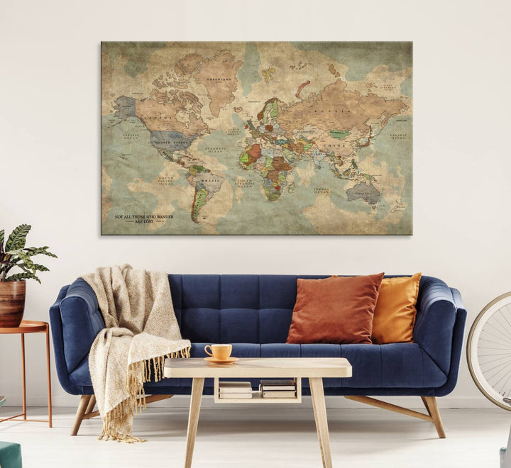 A Personalized World Map Canvas Print in vintage style enhances the setting with its artistic charm.