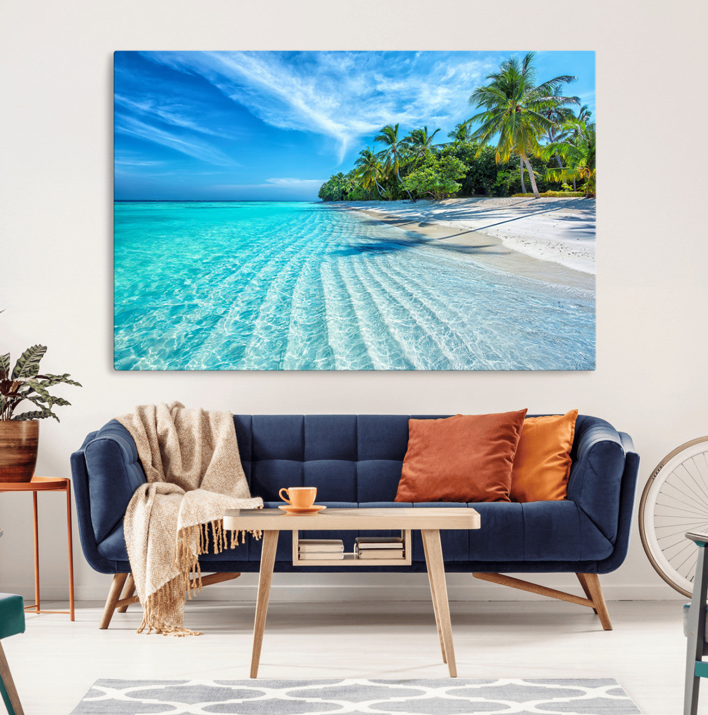MGV-CV-36X24 - Tropical Beach Wall Art Canvas Print - Serene Ocean Landscape with Crystal Clear Turquoise Water and